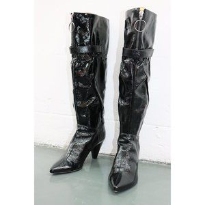 DESIGNER Styled tall PATENT LEATHER Black SLOUCH boots